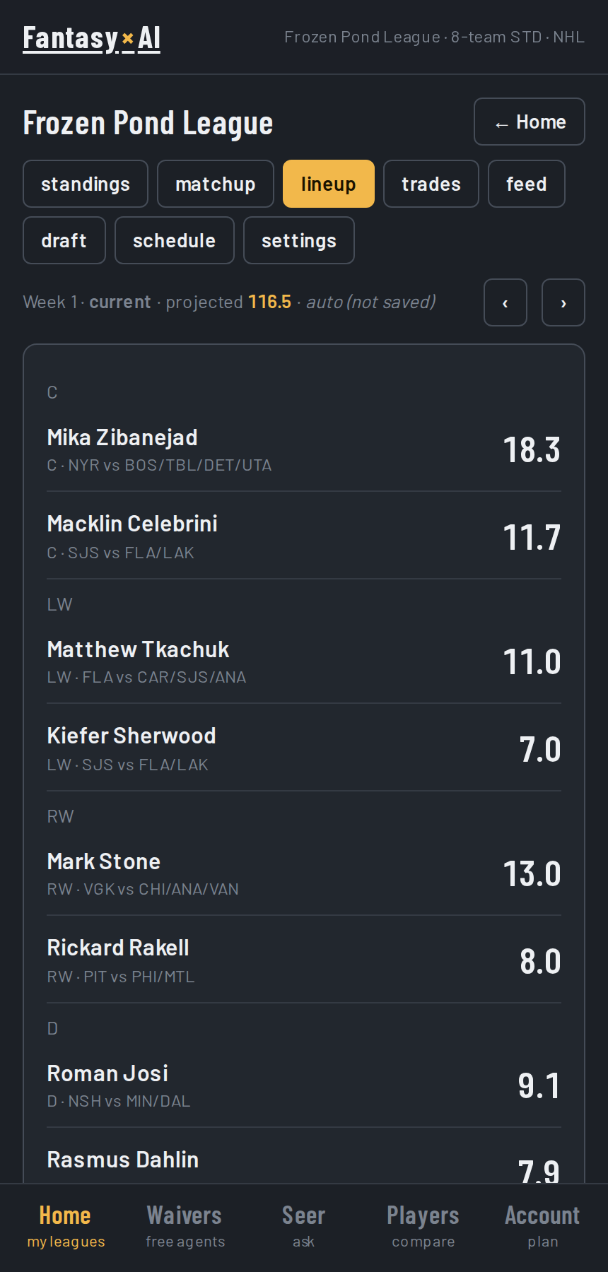 Lineup with locks and projections